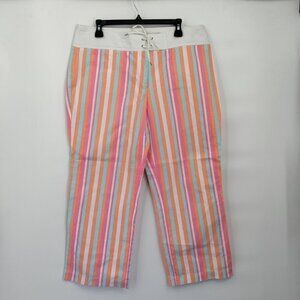 Tommy Hilfiger Cotton Multi Color Stripe Plus Size Crop Pull-On Pants 14 Womens